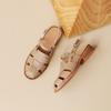 Fashion 2025 Summer Sandals Cowhide Round Toe Women Sandals Chunky Heel Women Shoes Cover Toe Shoes for Women Hollow Out Roman Shoes