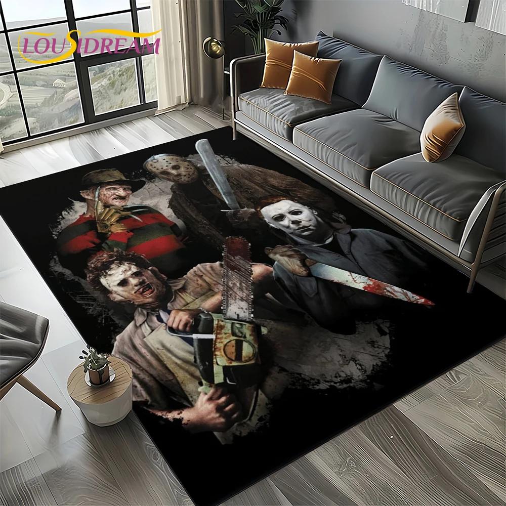 Horror Movie Chucky Pennywise Halloween Saw Character Carpet Rug for Living Room Bedroom Home Sofa Decoration,Non-slip Floor Mat