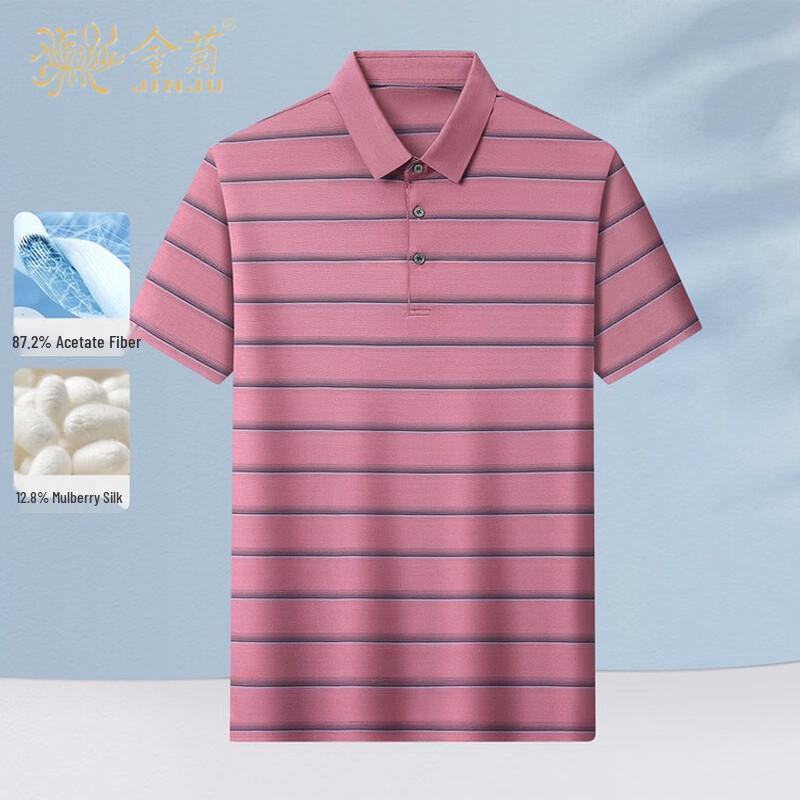 Jinjü Men s Silk Blend Wrinkle-Free Polo T-Shirt 185