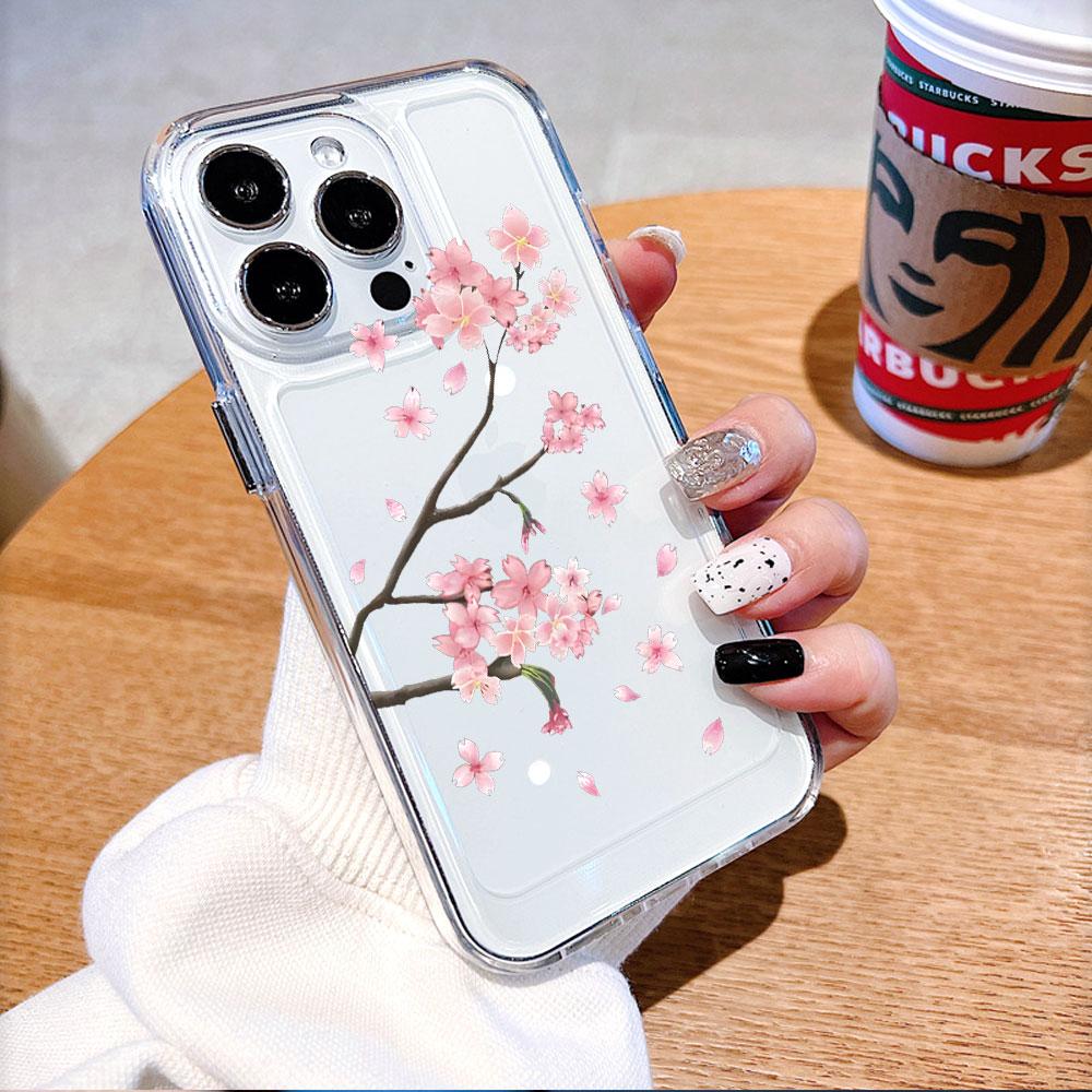Falling Pink Cherry Blossoms Phone Case for IPhone 17 15 16 14 13 12 11 Pro Max Plus 12 13 Mini TPU Protect Cover