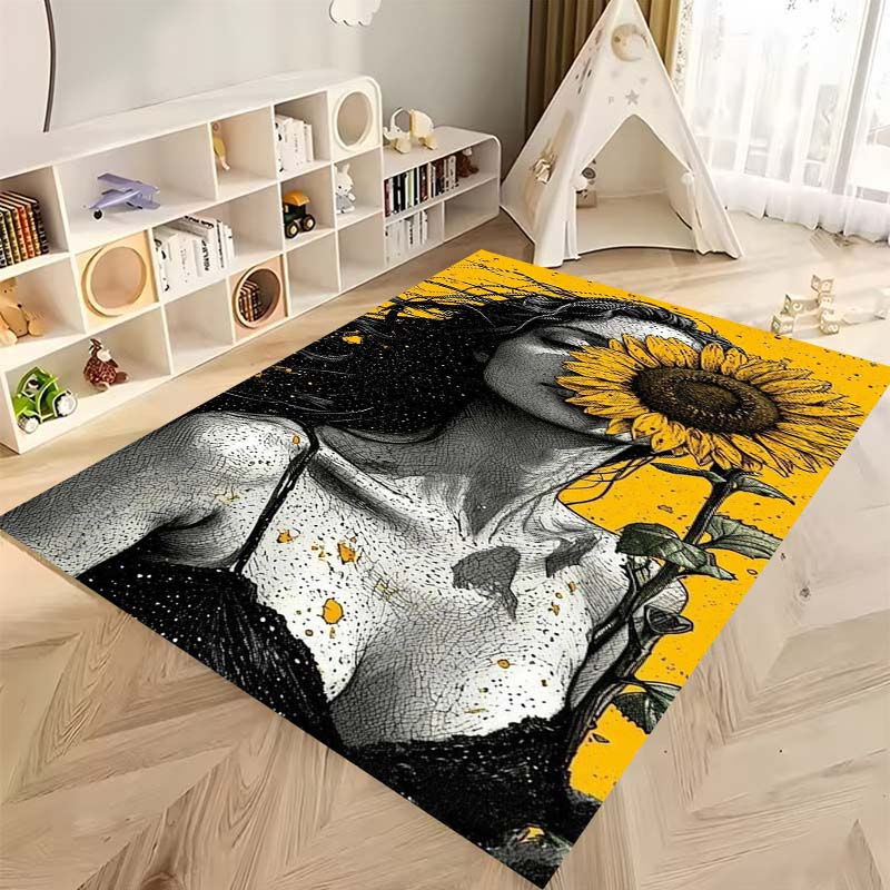 Tappeto antiscivolo con motivo a girasole 3D, flanella morbida, lavabile, fondo antiscivolo, adatto per soggiorno, camera da letto, bagno, cucina