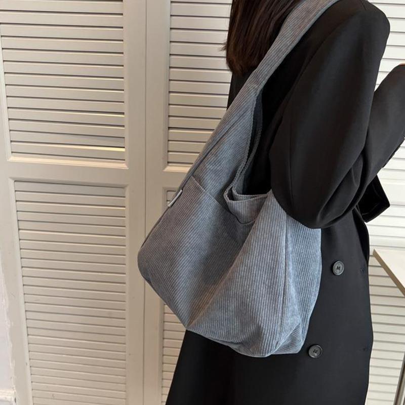 Casual Corduroy Shoulder Bag for Women Large Capacity Shopping Tote Autumn Winter Top-handle Bag Student Big Handbags