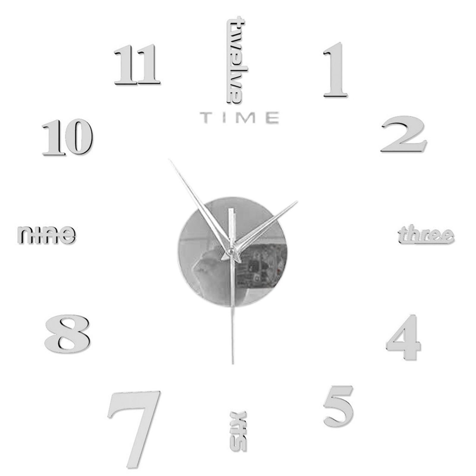 

Frameless DIY Wall Mute Clock 3D Mirror Surface Sticker Home Decor серебряный