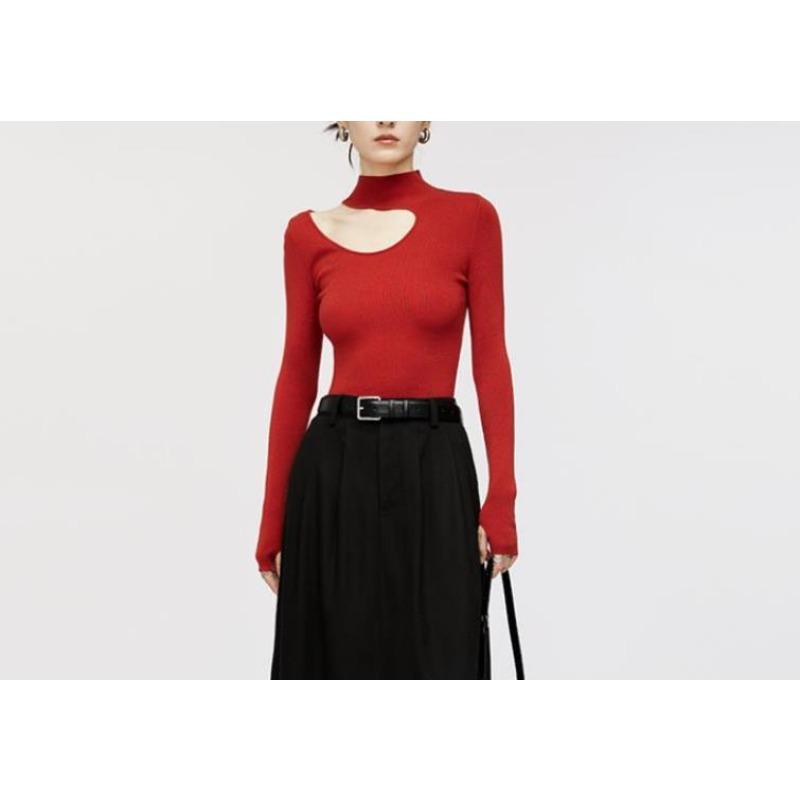 Half-turtleneck halterneck sweater women's autumn and winter new early spring inner mid-neck base layer off-the-shoulder knitted top