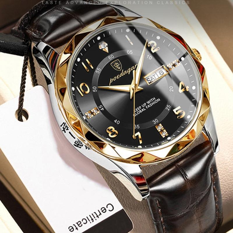 2024 Neue Trendmode Luxus-Herrenuhr Leuchtende wasserdichte Dual-Kalender-Ultradünne diamantverzierte Leder-Herrenuhr mit Automatikwerk
