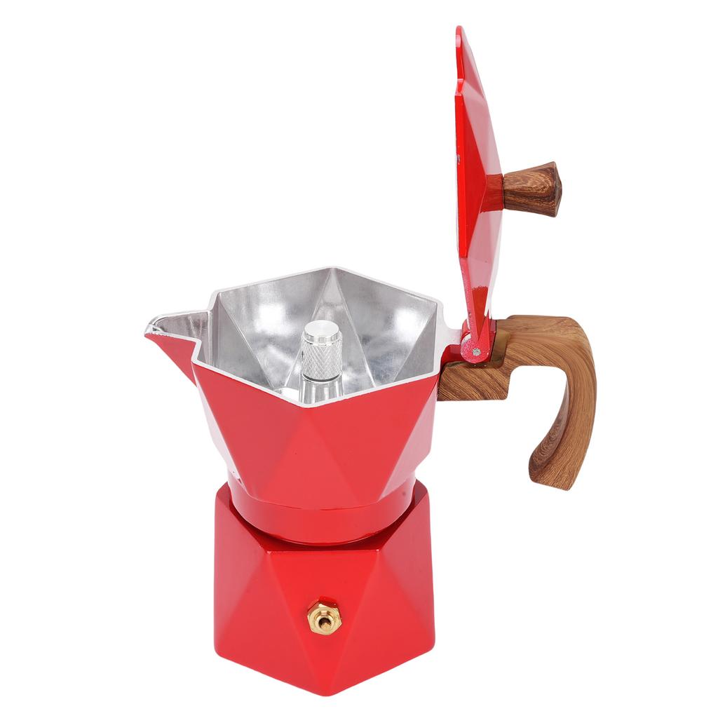 Italian Coffee Maker Aluminum Dual Valve 2 Cup 3D Stovetop Coffee Maker Pot for Cuban Cafe Brewing Home Camping Red