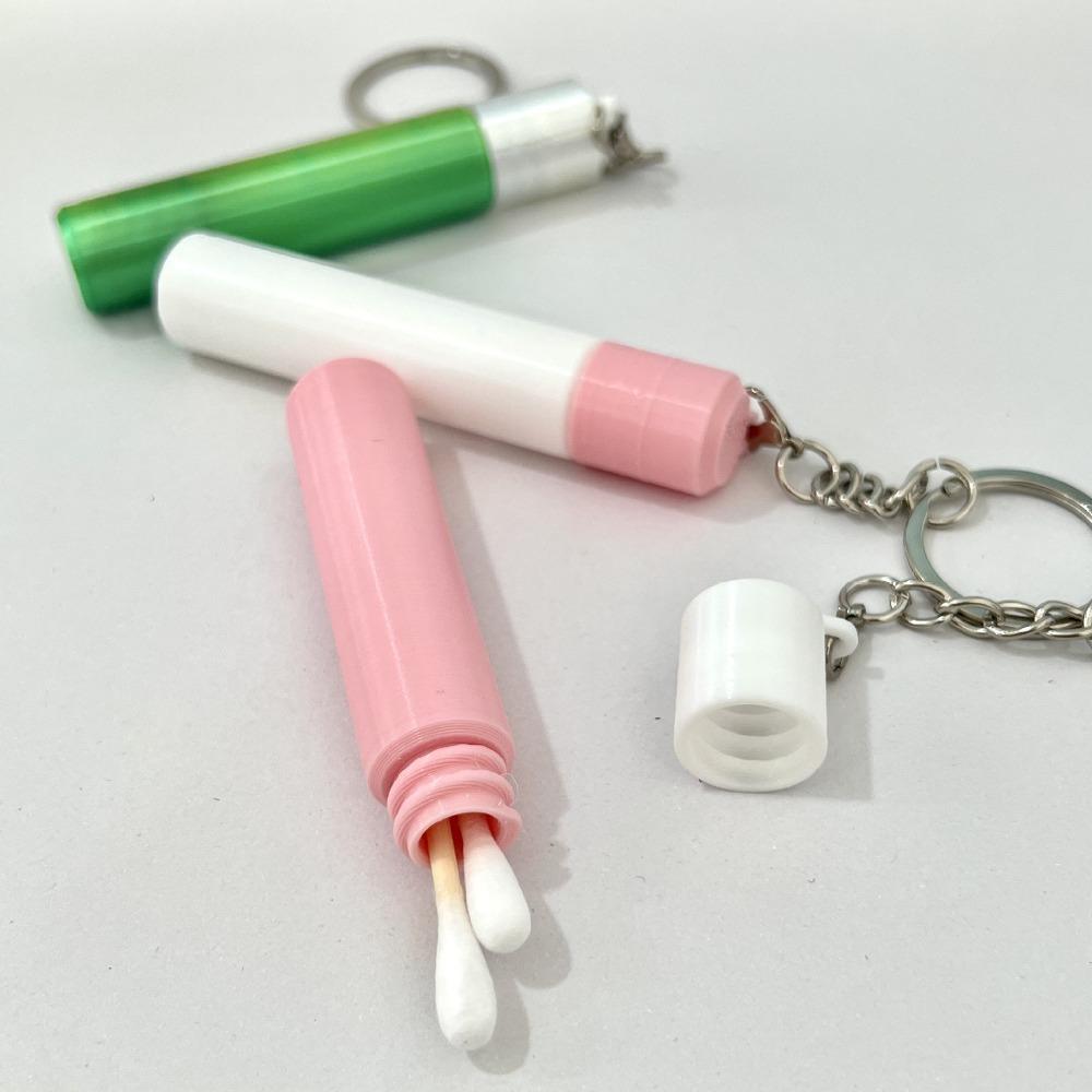 2pcs/Set 3inch Cotton Swab Storage Keychain PLA with Hanging Chain Storage Box Pendant Multi-color Portable Bag Accessories
