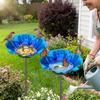 Handmade Metal Bird Bath Stake Weather Resistant Flower Shape Garden Bird Feeder Iron Art Vintage Style Bird Drinking Station