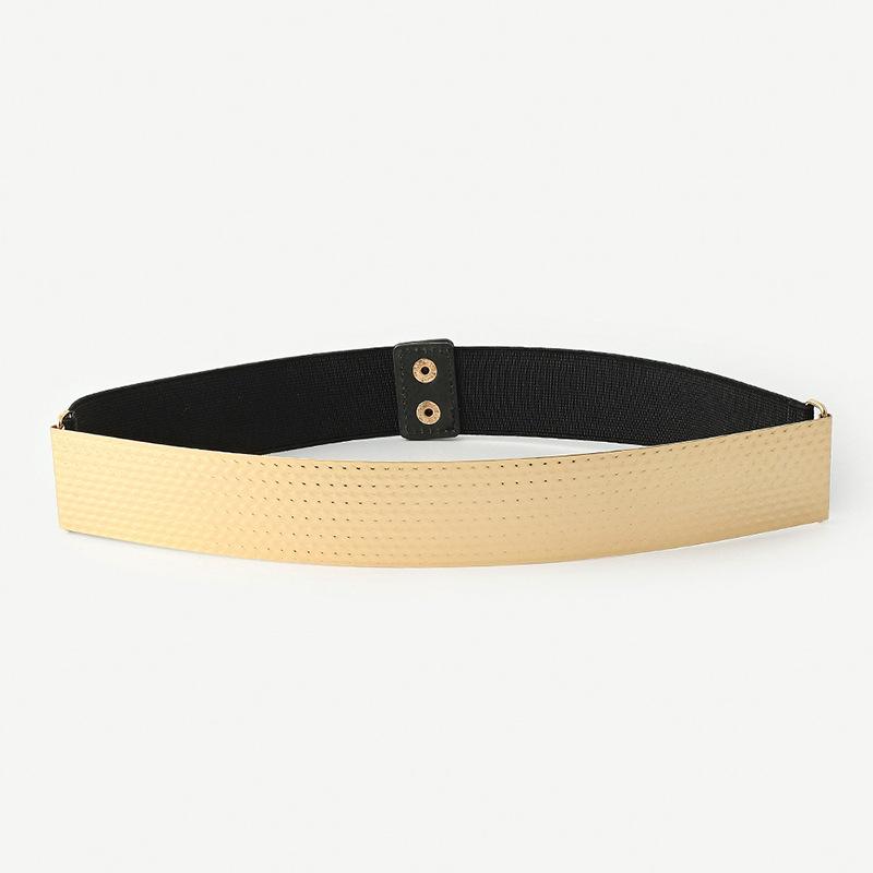 Strictly Selected Metal Gold Mirror Sequin Hollow Iron Waist Seal Black Elastic Elastic Belt