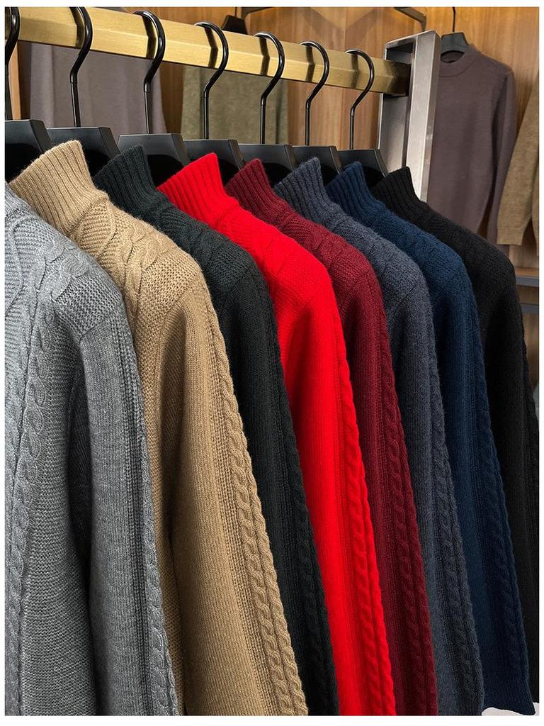 Herren Winter dicker Strick Pullover mit halbem Reißverschluss und Stehkragen