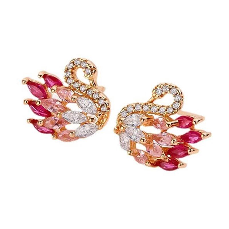 New Electroplated Gradient Color Diamond Black Swan Earrings for Women's Fashion Trend, High-end Temperament Earrings