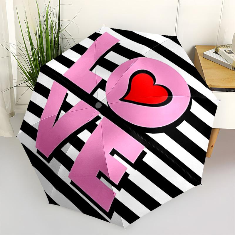 

1pc LOVE Heart Print Automatic Folding Umbrella - Portable Collapsible Design, 8-Rib Iron Frame, Durable Fabric yy251125063