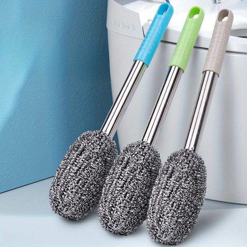 Stainless Steel Brush with Extended Handle - Durable, Non-Toxic| Essential for Thorough Cleaning of Toilets and Kitchens | Ergonomic Grip