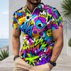 Men Plus Size Short Sleeve Quarter Zip Collared Colorful Graffiti Printed Polo Shirt