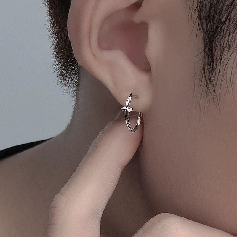 Men's Trendy Silver Stud Earrings: High-End Punk Style Ear Hoops