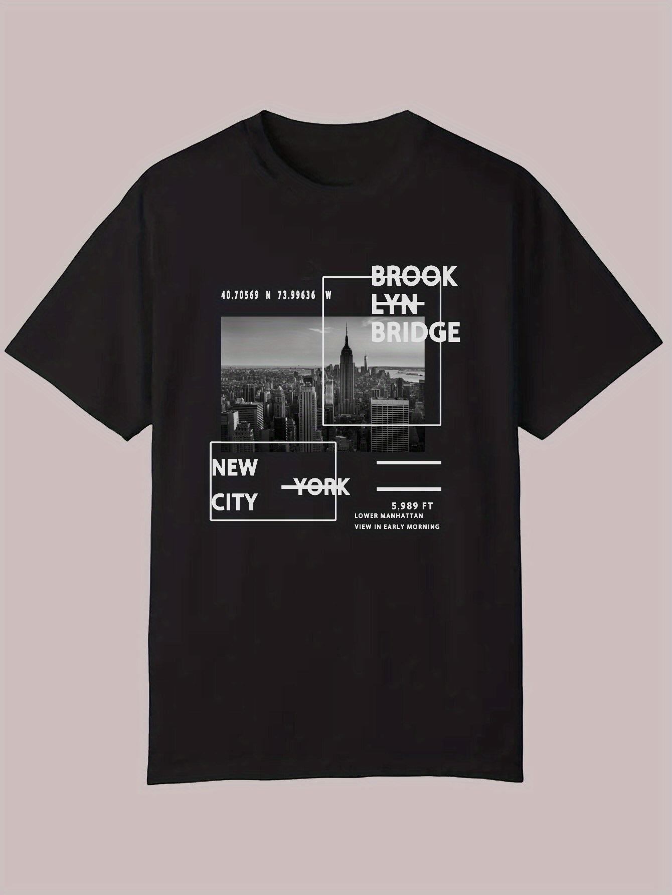 Casual Summer T-shirt - Brooklyn Bridge & NYC Skyline Graphic XXXXL
