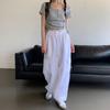 New Arrivals Open Run Women Cotton Spandex Button String Stitch Rib Short Sleeve