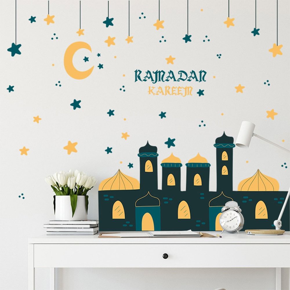 Multicolor Eid Mubarak Wall Stickers Star Moon Lantern Castle Ramadan Kareem Decals Eid Al-fitr Accessories Mural Bedroom