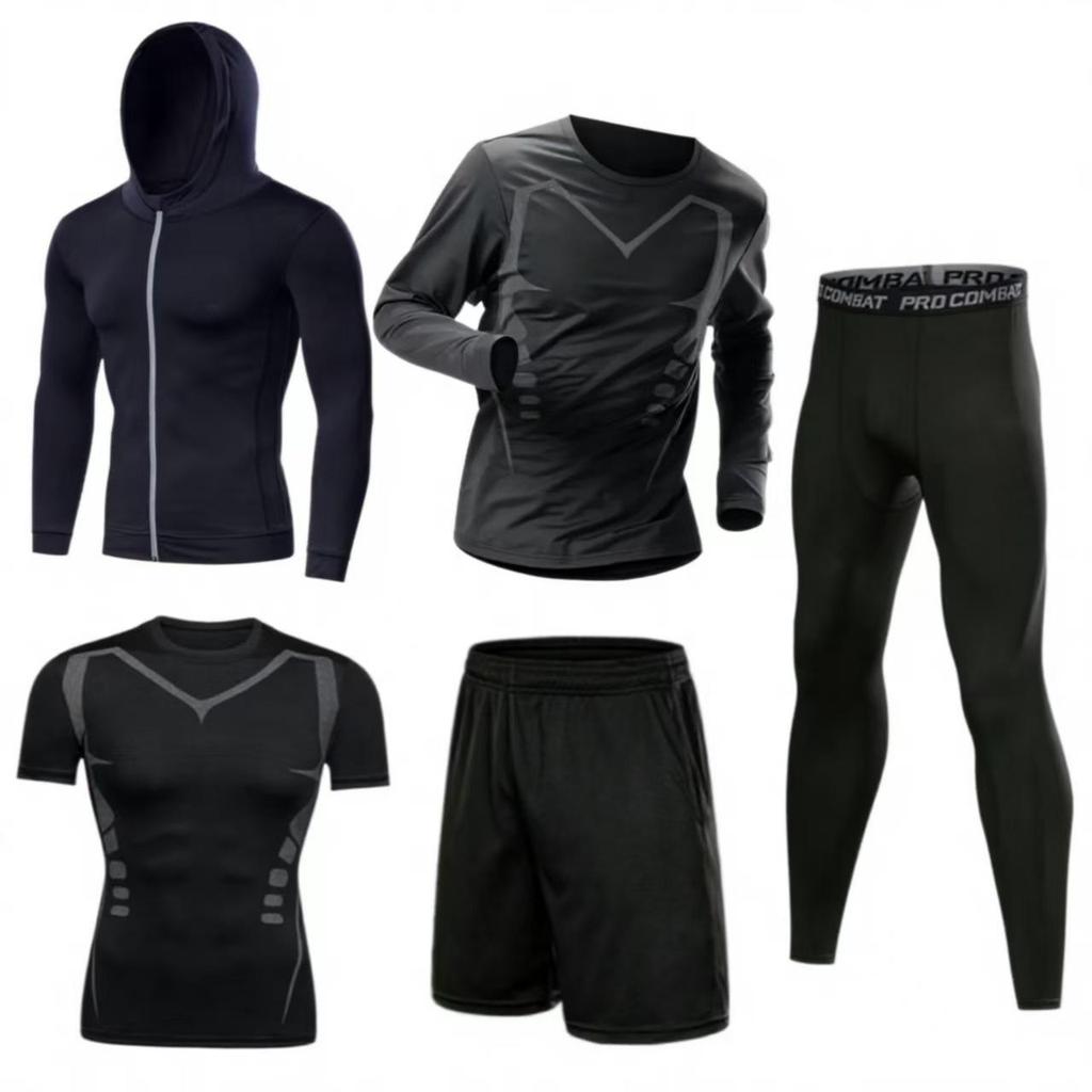 Men's Quick-Dry Fleece-Lined Sports Set - Breathable Long Sleeve Fitness Wear and Running Tights.