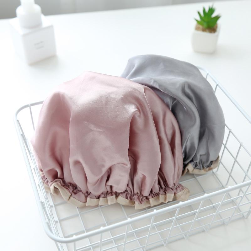 Solid Color Double Layer Waterproof Shower Cap for Women
