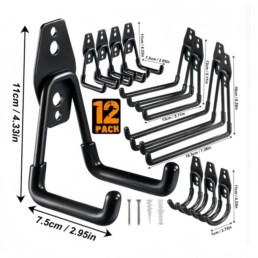 Garage Wall Mount Hooks for Tools, Bicycles, Skateboards, Ladders, and More