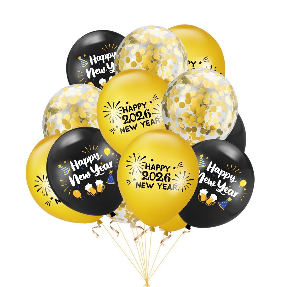 2026 Happy New Year Party Balloon Black Gold New Year Banner 2026 Number Balloons Home Happy 2026 New Year Party Decorations