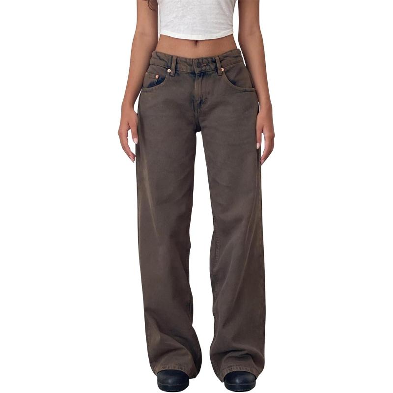 Fall Y2K Baggy Jeans for Women Trendy Low Rise Casual Vintage Straight Leg Boyfriend Jeans Denim Pants with Pocket Streetwear