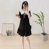 2024 Petite Black Dress with Doll Collar: Loose Fit, Slimming, Flesh-Covering Short Sleeves