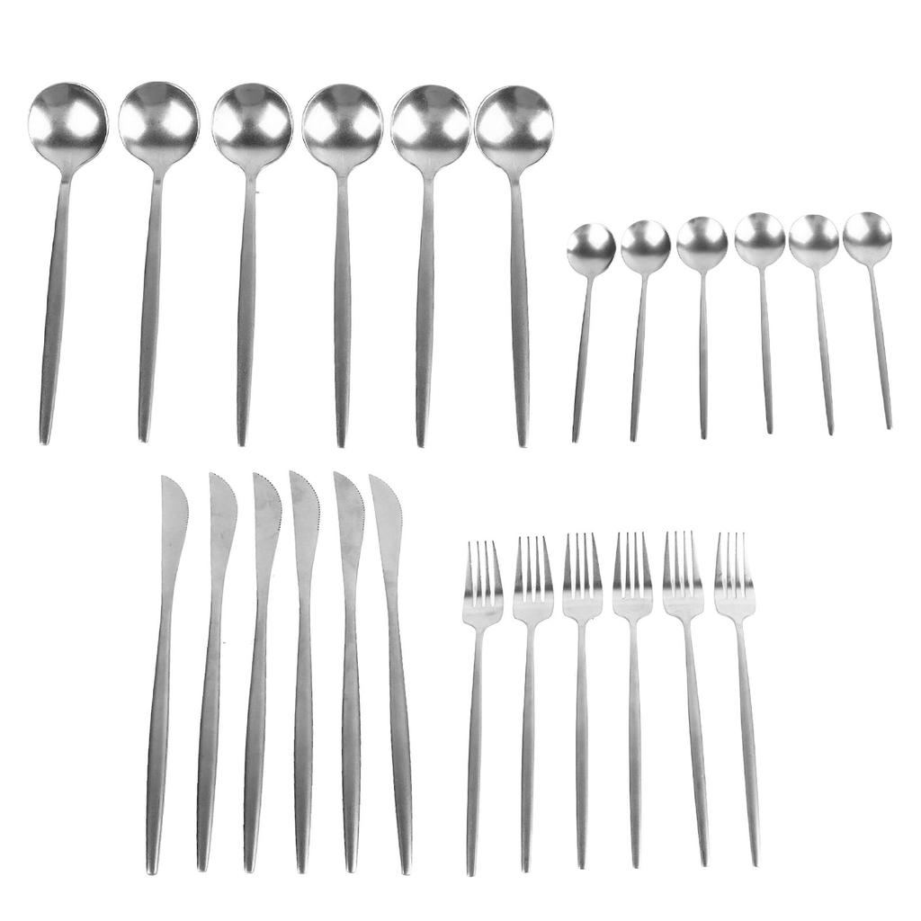 24Pcs Stainless Steel Cutlery Set Silver Vintage Craft Steak Cutlery Kitchen Spoons Forks Knifes Kit