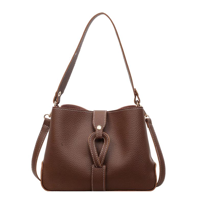 Fashion Lychee Pattern Solid PU Bucket Women's Shoulder Bags Hot Sale Soft Leather Simple Commuter Versatile Daily Crossbody Bag