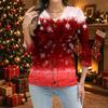 Women's Casual Christmas Print Button Down Shirt with Three-Quarter Sleeve