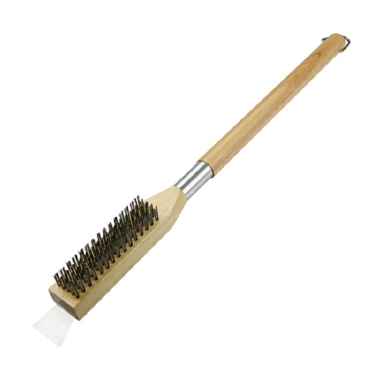 Heat Resistant Steel Bristles Cleaning Brush with Scraper and Removable Head For Pizza Oven Grill Stone Daily Cleaning