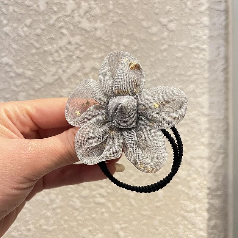 Korean Silk Gauze Flower Hair Tie Rubber Band for Girls