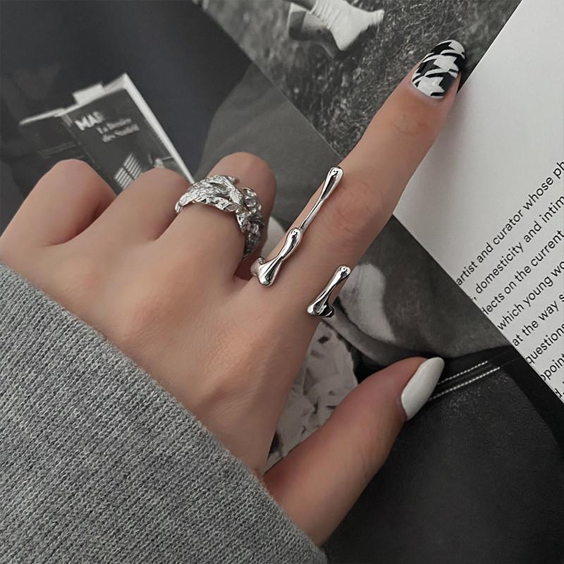Unique 925 Sterling Silver Irregular Liquid Lava Adjustable Ring For Women With Geometric Design