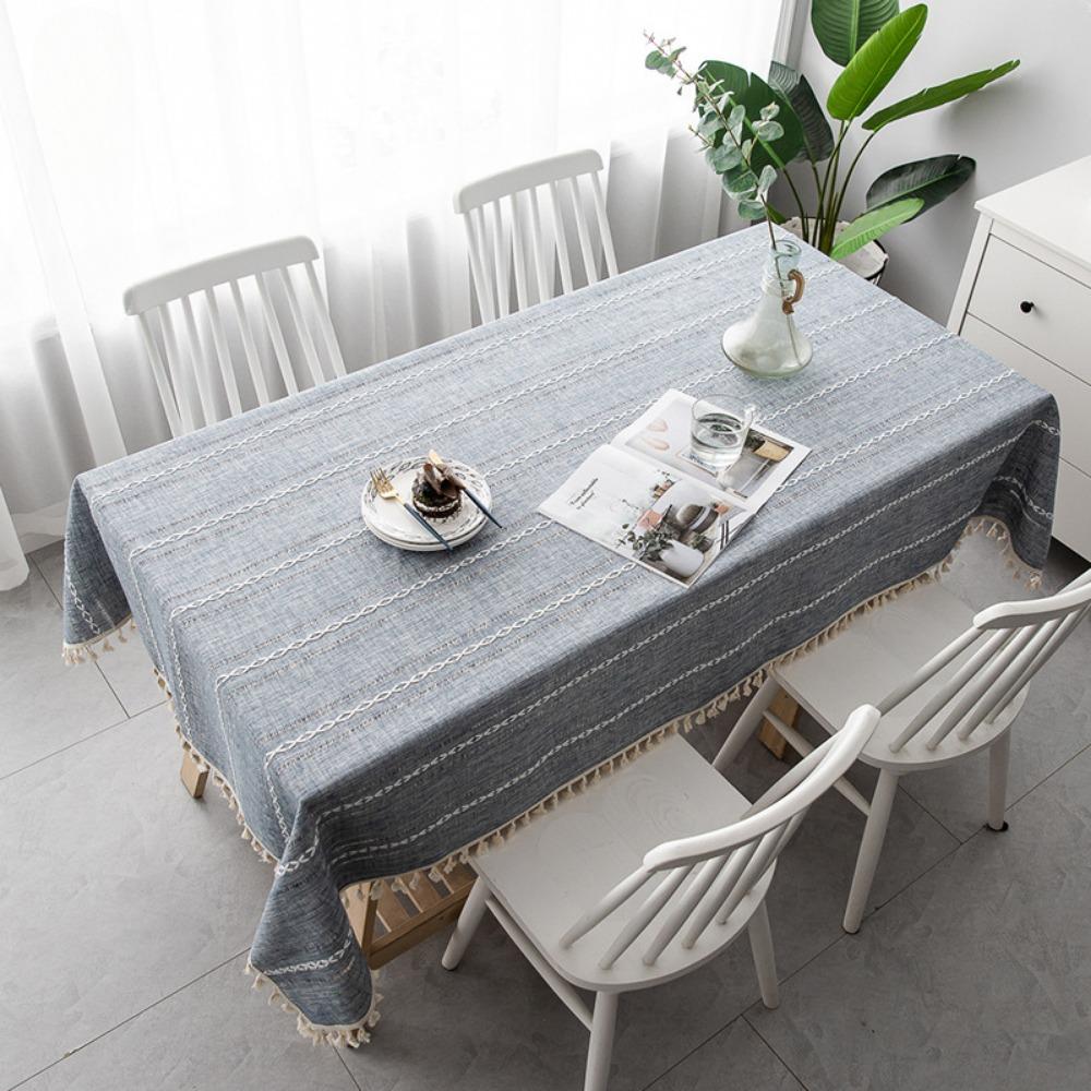 Nordische Tischdecke aus Baumwolle und Leinen zum Liegenlassen Luxustisch Einfarbig Esstischtuch