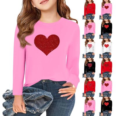 Girls Long Sleeve Love Valentine's Day T Shirts Kids Fall Tops Crewneck Basic Tees 5-14Y