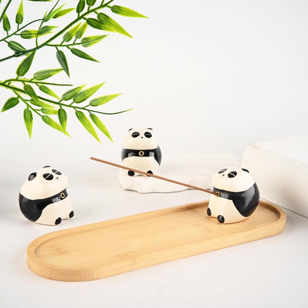 Ceramic Panda Incense Holder - Chinese Style Indoor Burner for Tea Ceremony and Home Decor
