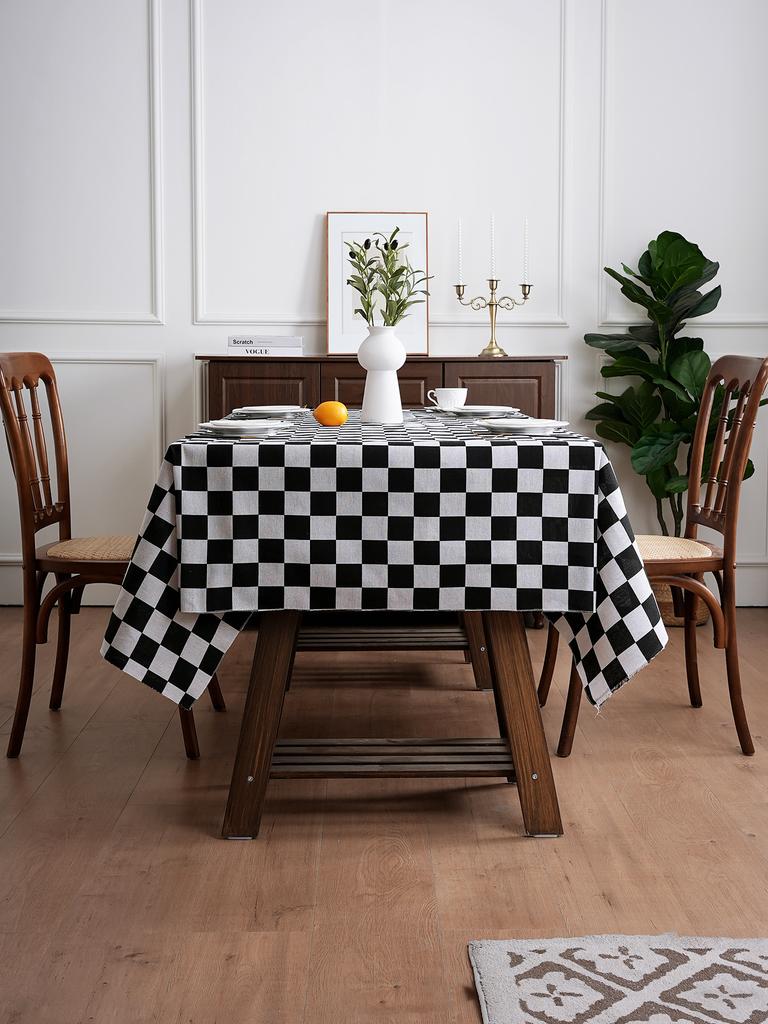 Retro Luxury Plaid Tablecloth Dustproof Non-Slip for Living Room Kitchen Dining Table Decor Checkered Design