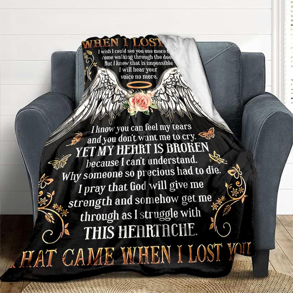 1PC Angel Wings Memorial Print Blanket, Soft Throw Blanket - Warm & Cozy for Couch, Bed, Office, and Travel Yy250912172