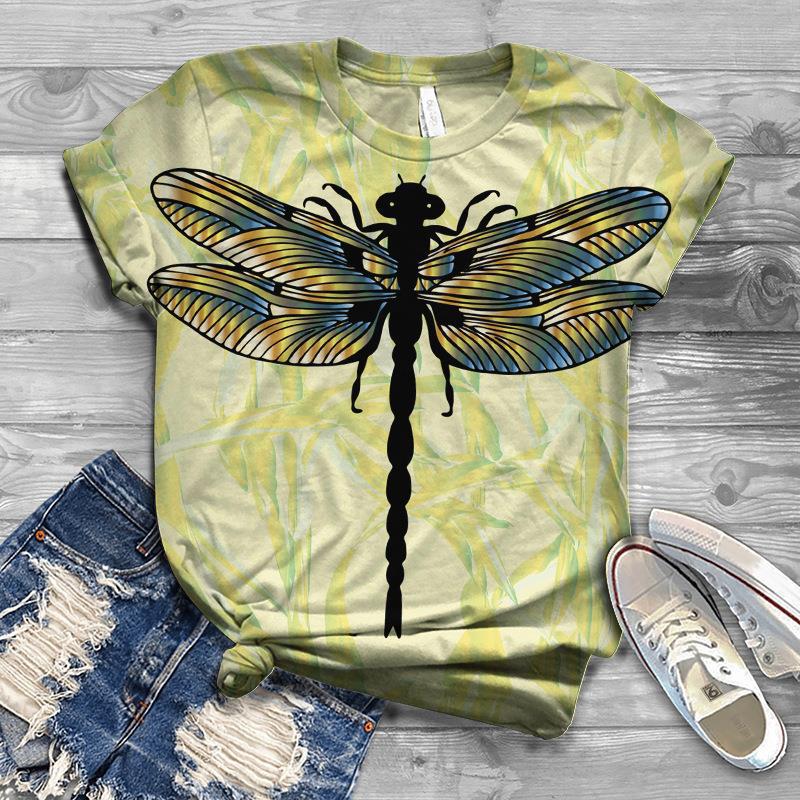 

Summer Women s Painted Dragonfly Print 3D Short Sleeved T-shirt 6XL