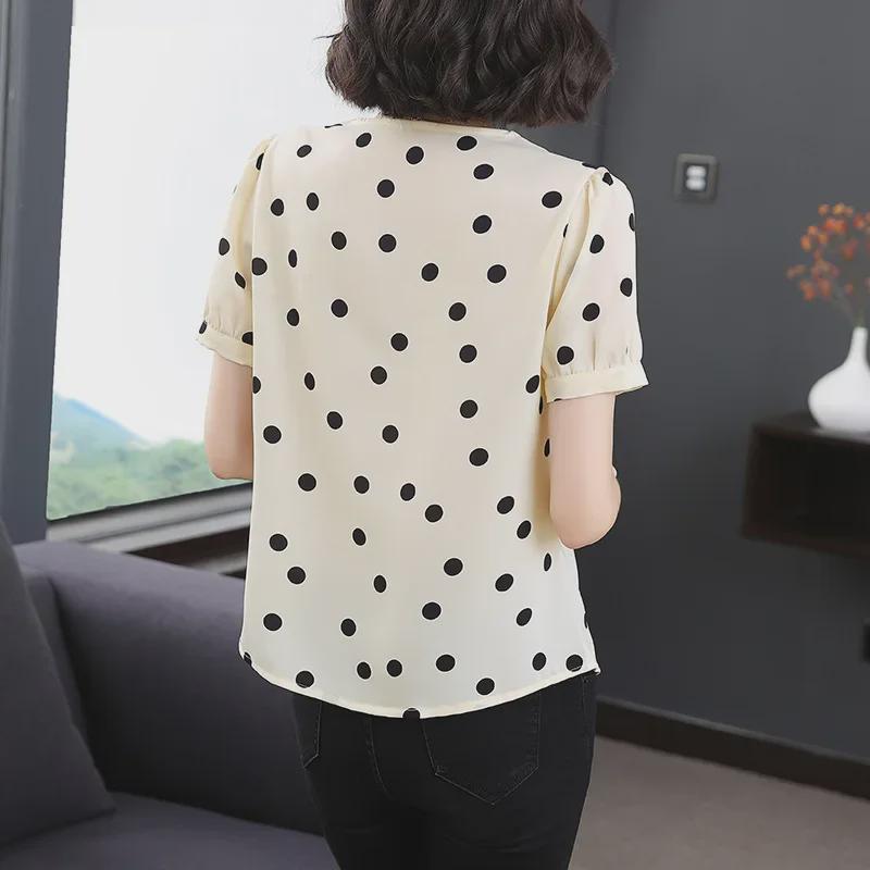 Women's Polka Dot Doll Collar Loose Tops - Summer 2023 Fashion