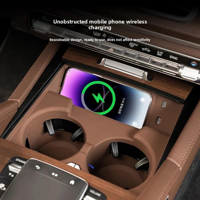 Wasserbecherhalter und kabelloses Ladepad für Mercedes 24-2025GLE W167 350 v167 Coupé gls x167 450 500e 350d Ausstattung Zubehör