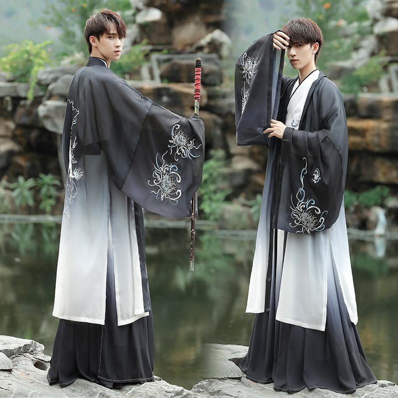 

Оригинальное Hanfu + студенческое платье для выступлений с воротником, длина талии 6 метров, большие качели, чернильный градиент, вышивка для тяжелой промышленности, пара