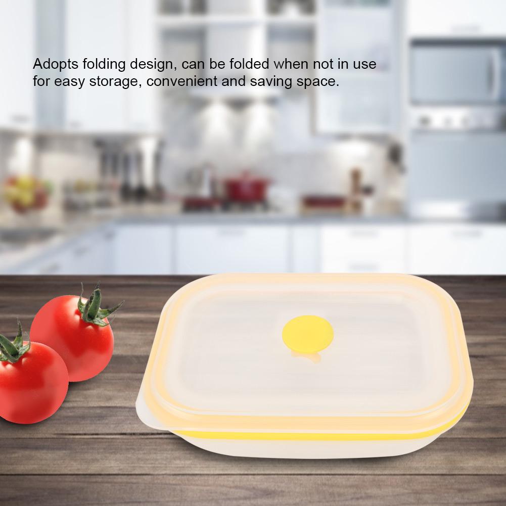 600ml Rectangular Portable Food Grade Silicone Folding Lunch Box Food Container (Yellow)