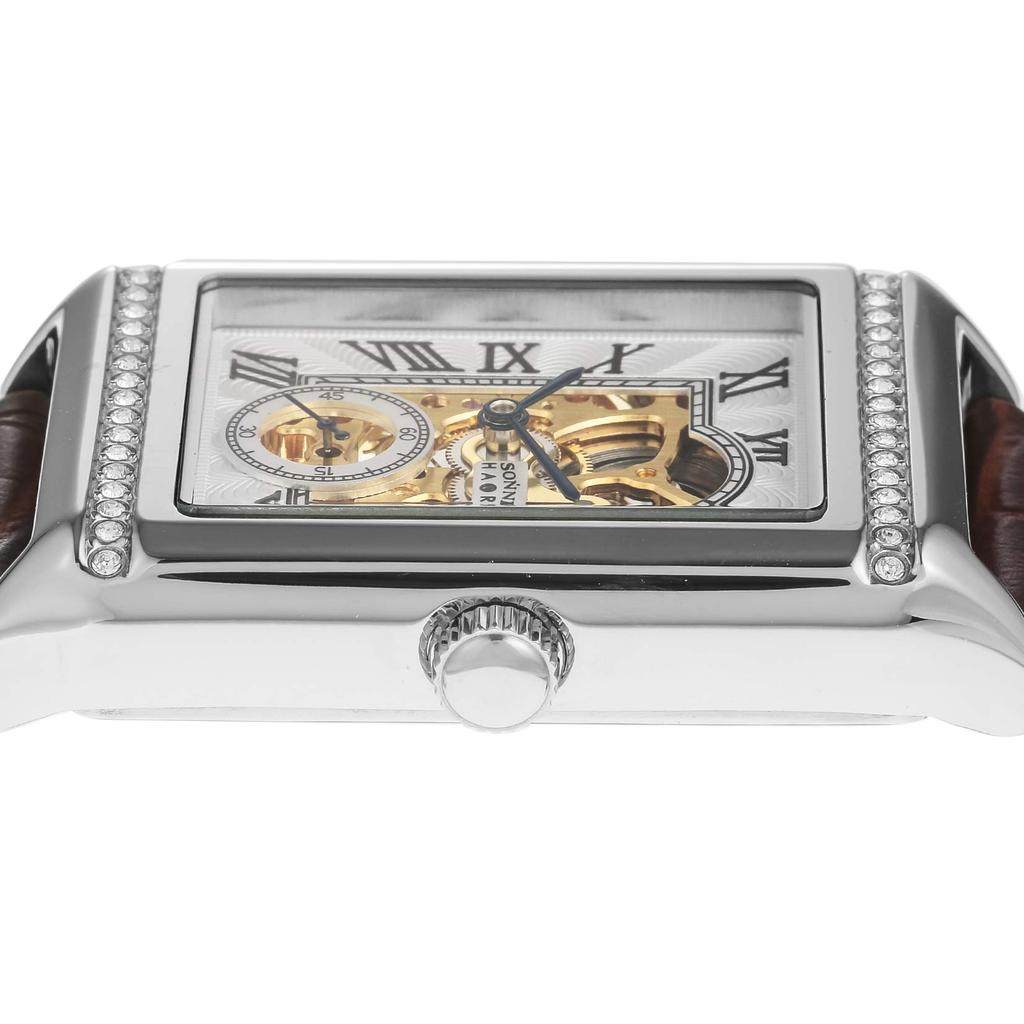 Sonne Men's 41mm Watch H021SSZBR with Silver Dial, Stainless Steel, and Hand-Wound Movement, Brown