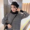 Turtleneck Knitted Dress  Stripe Women Sweater Long Sleeve Loose Split Bottomed Dress Commute Harajuku Autumn Winter