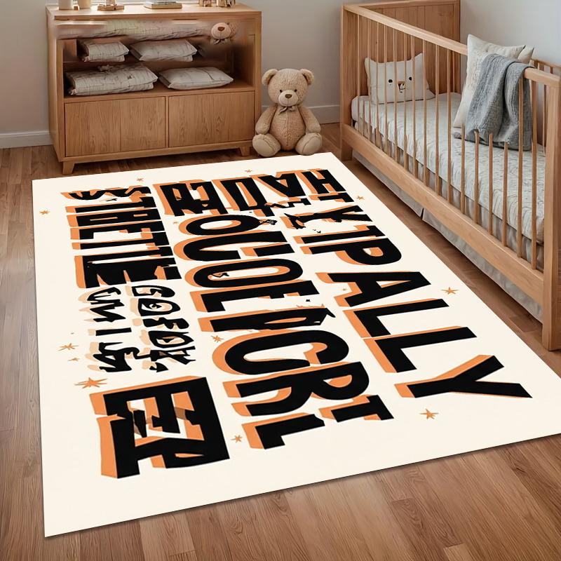 Bold Retro Typography Area Rug Non Slip Washable Floor Carpet Accent Rug Decorative Carpet Stylish Rug for Bedroom Entryway