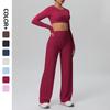 Shockproof Slimming High Waist Long Sleeve Yoga Set: Breathable, Bare Feel, Wide Leg Pants for Running & Fitness