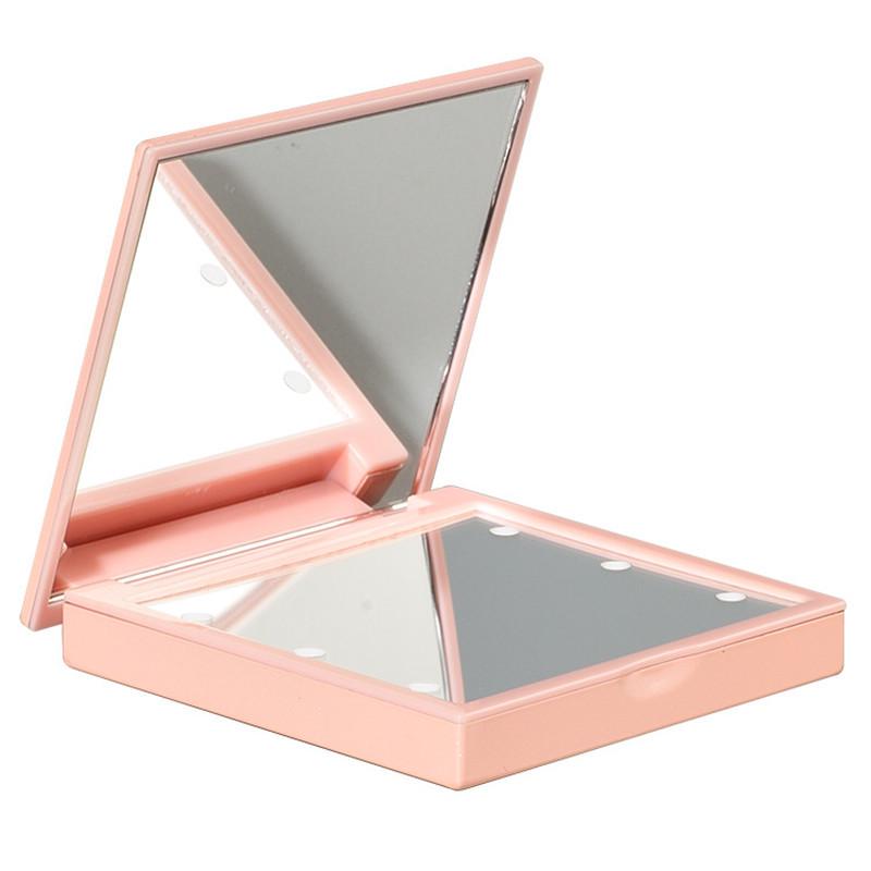 Portable Mini LED Makeup Mirror with Light - Square, Folding, Customizable Logo Folding Makeup Mirror with 6 Lights белый