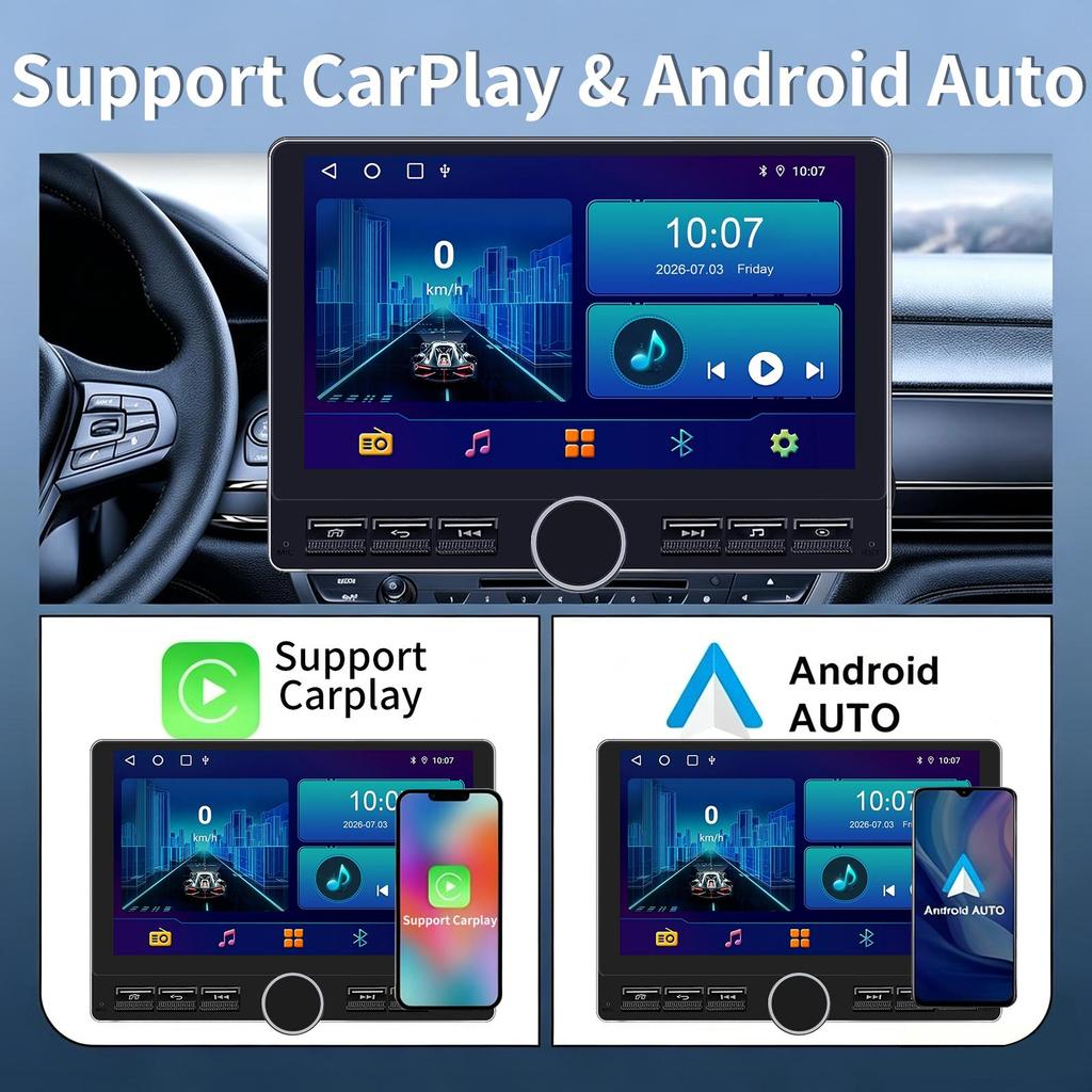 Car Audio System, Android 15, Universal, 10.1-inch GPS Navigation Head Unit, Supports CarPlay, Android Auto, Wi-Fi, and Bluetooth 5.0